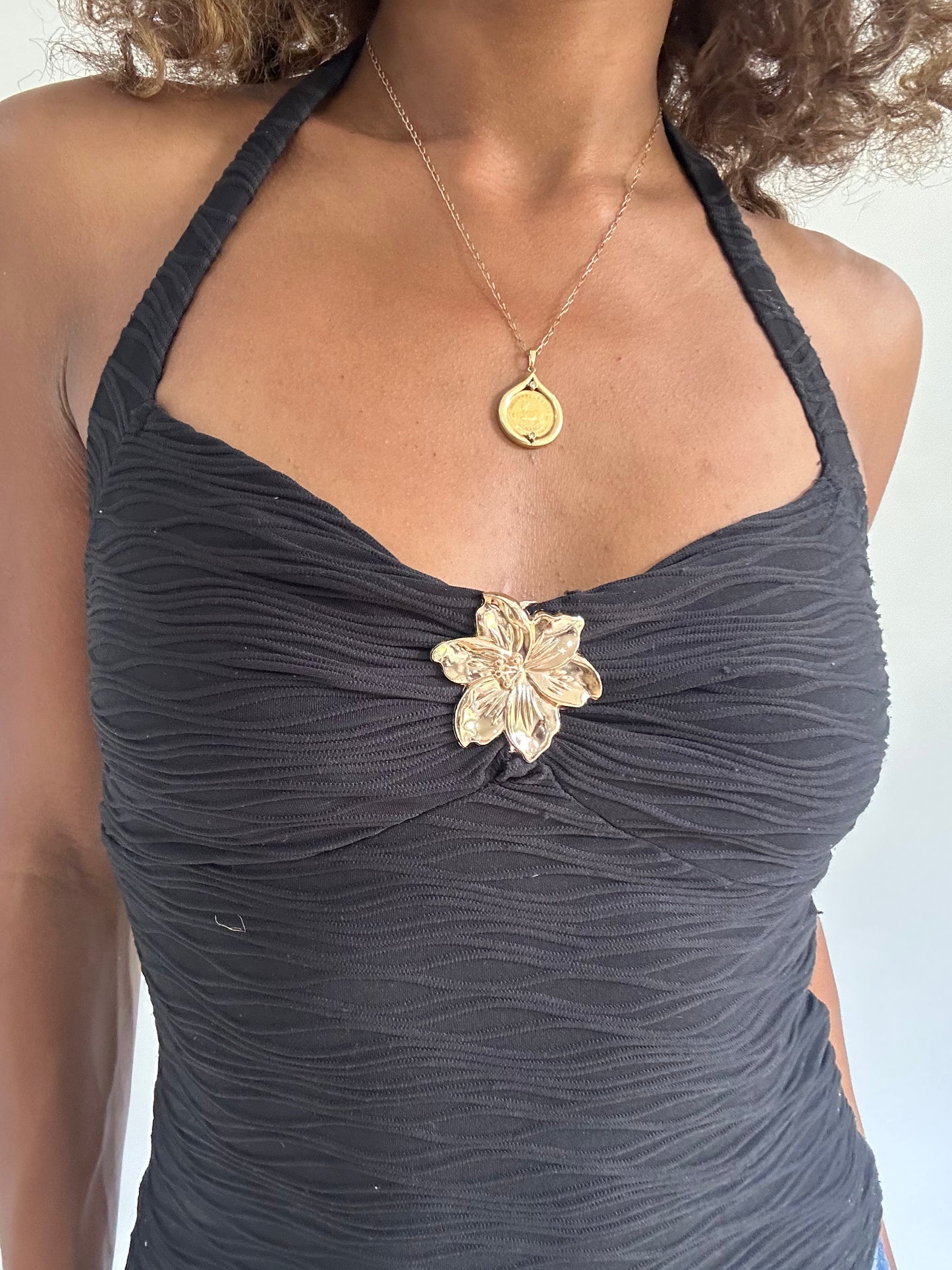 euro trash | extra small black ribbed halter neck top