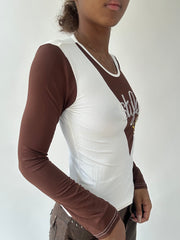 💻‼️ | small white and brown long sleeve top with sequin details