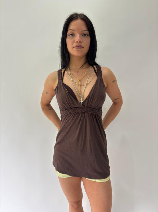 sailor drop | small brown top with braided details
