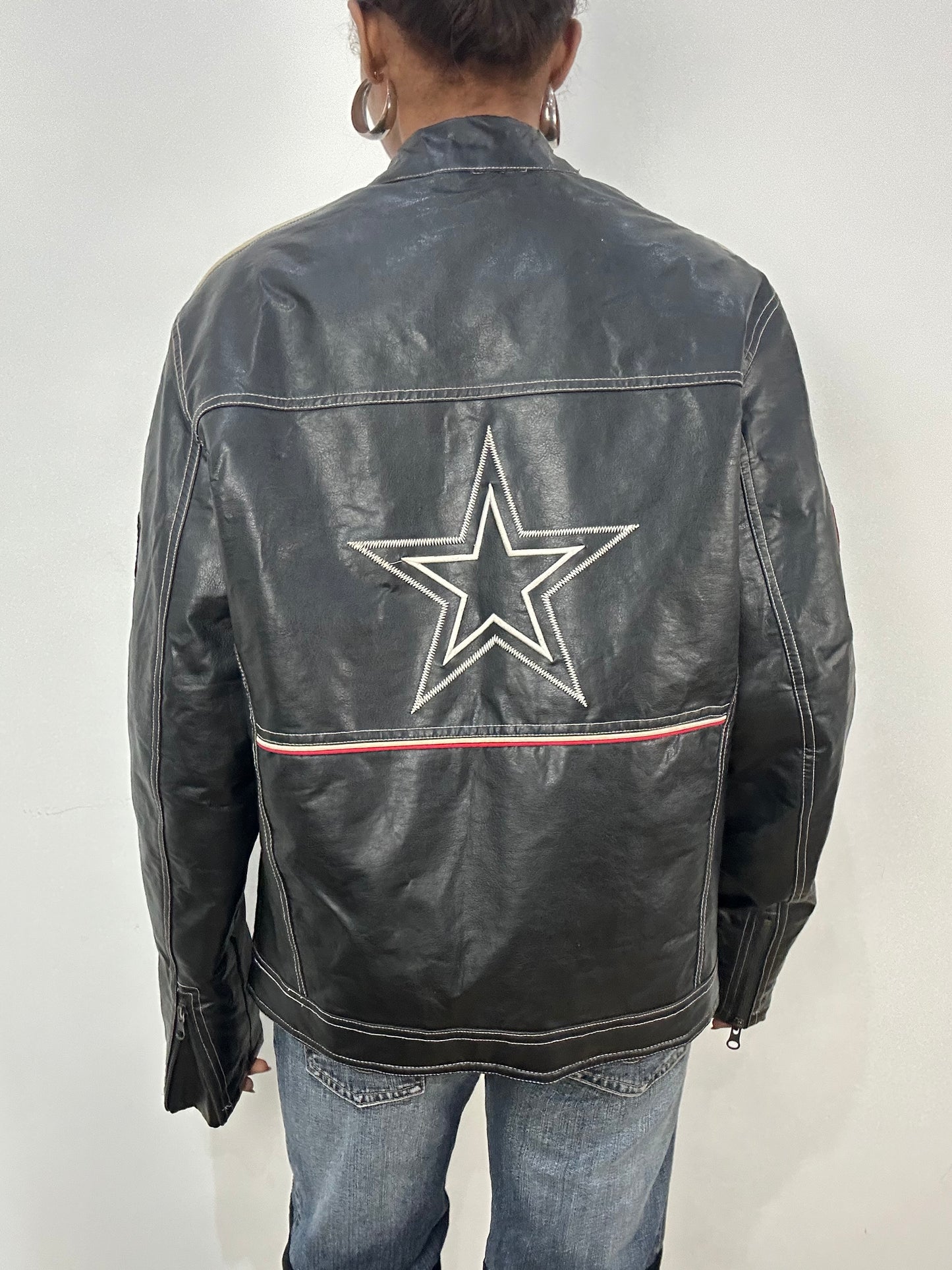 vintage edit: indie sleaze | medium black faux leather racer jacket