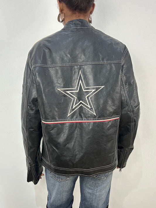 vintage edit: indie sleaze | medium black faux leather racer jacket