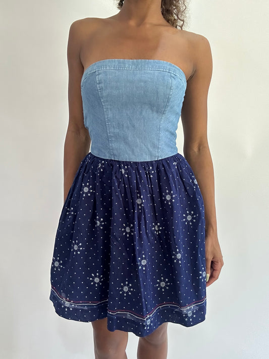 wag drop | small blue bandeau mini dress