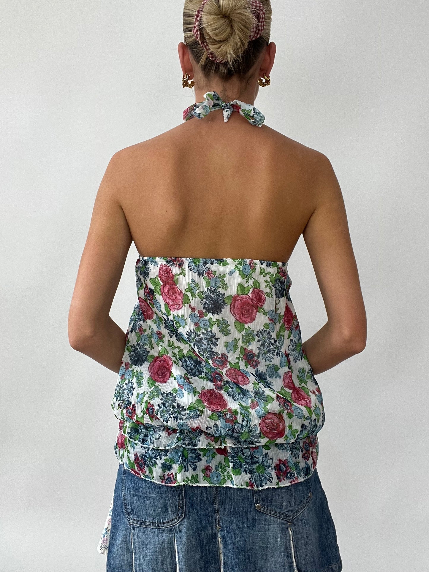 SUMMER SOLSTICE DROP | small mesh floral halterneck top