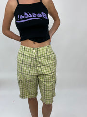 COCONUT GIRL DROP | large green and white checkered gingham jorts