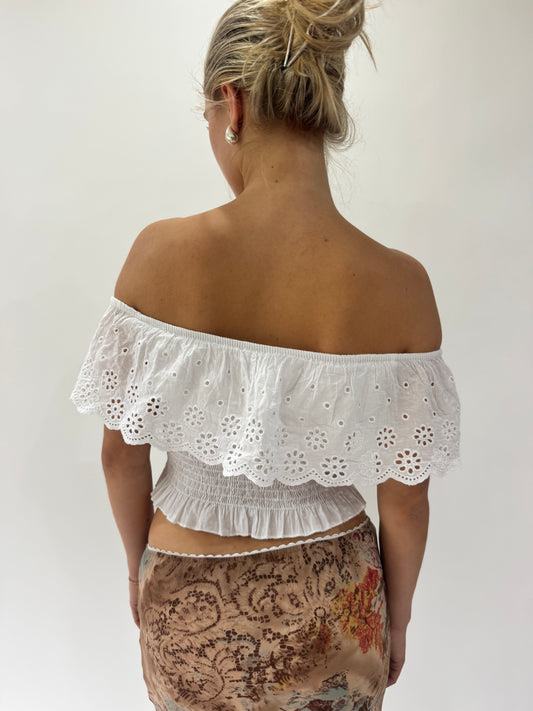 french summer drop | small white off shoulder cropped top