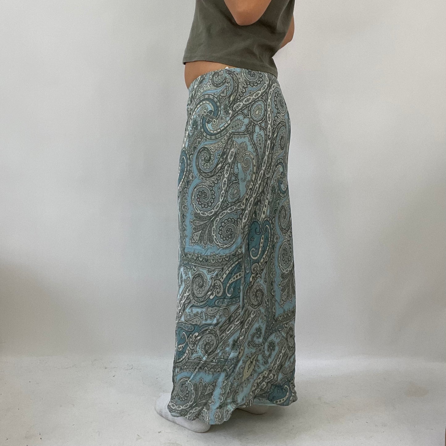 COASTAL GRANDMA DROP | small blue paisley maxi skirt