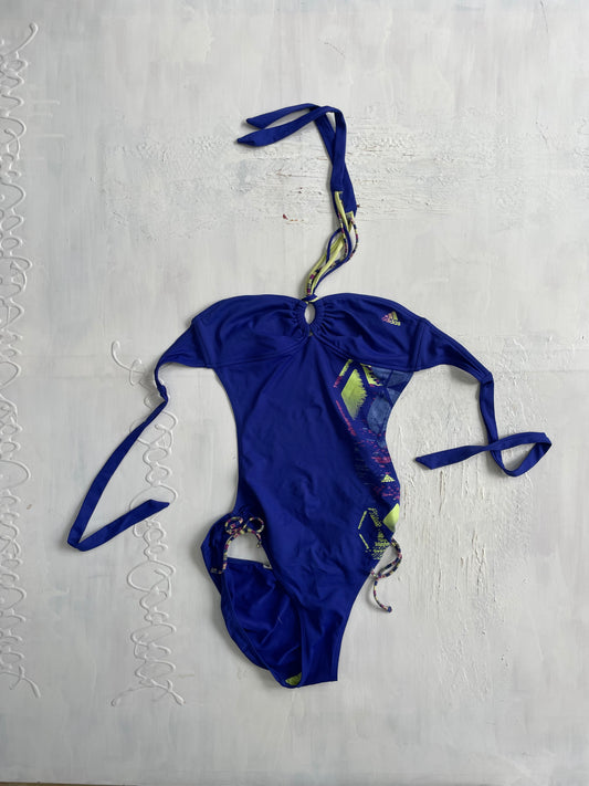 VINTAGE PICKS | small blue adidas swim suit with open back