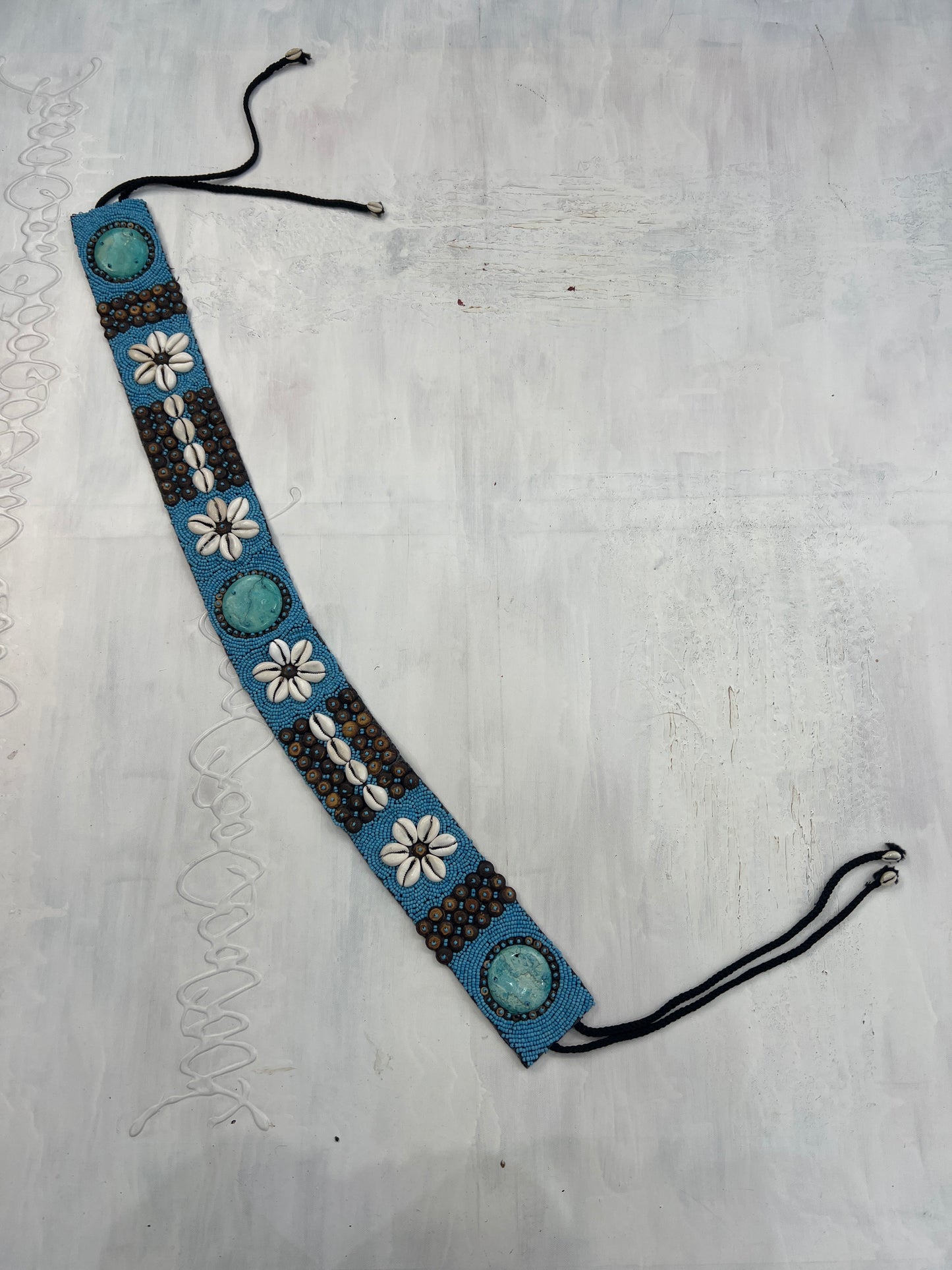 🐚#36 brown and blue shell belt