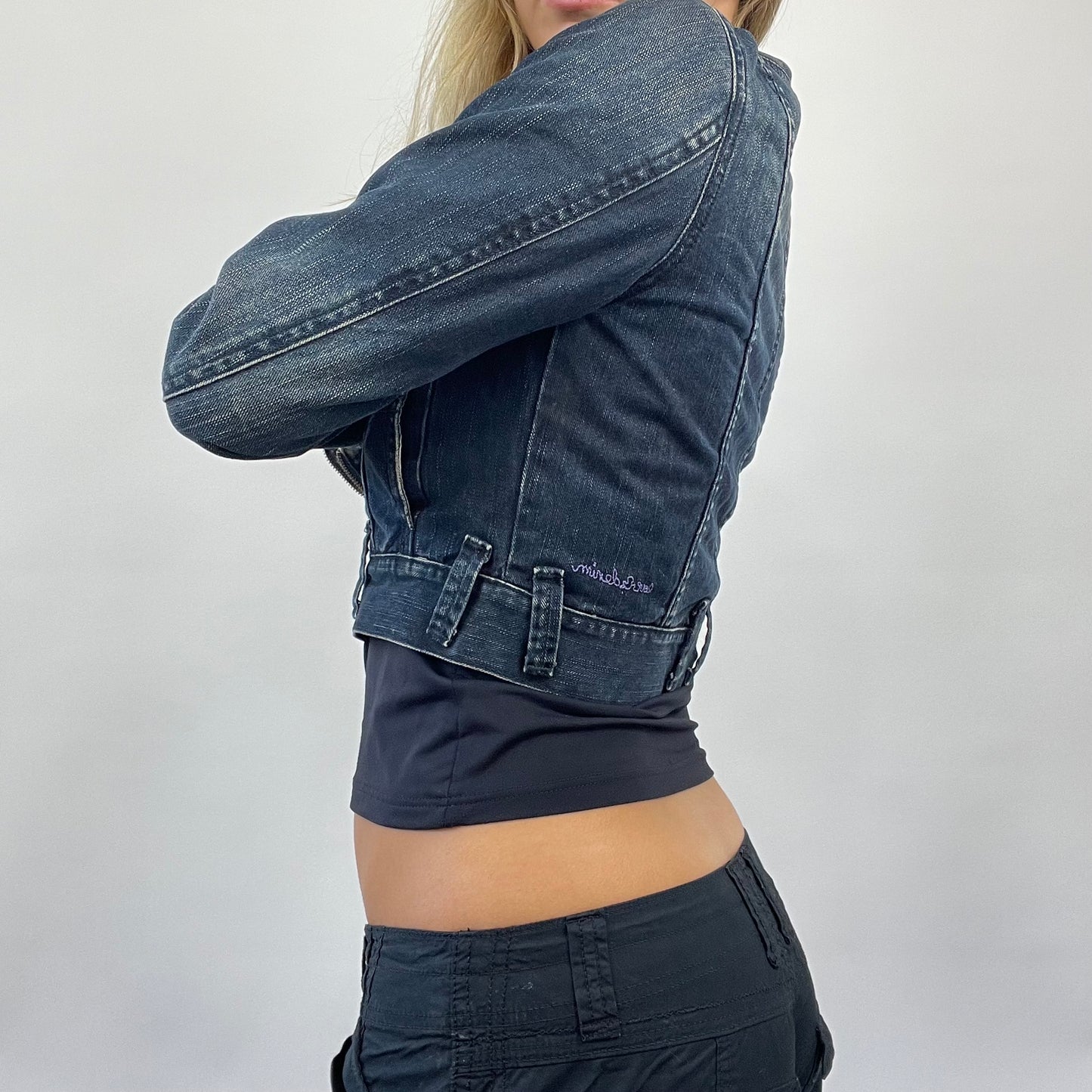 POSH AND BECKS DROP | small denim cropped biker jacket