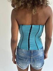 euro trash | medium blue and black contrast seam corset top