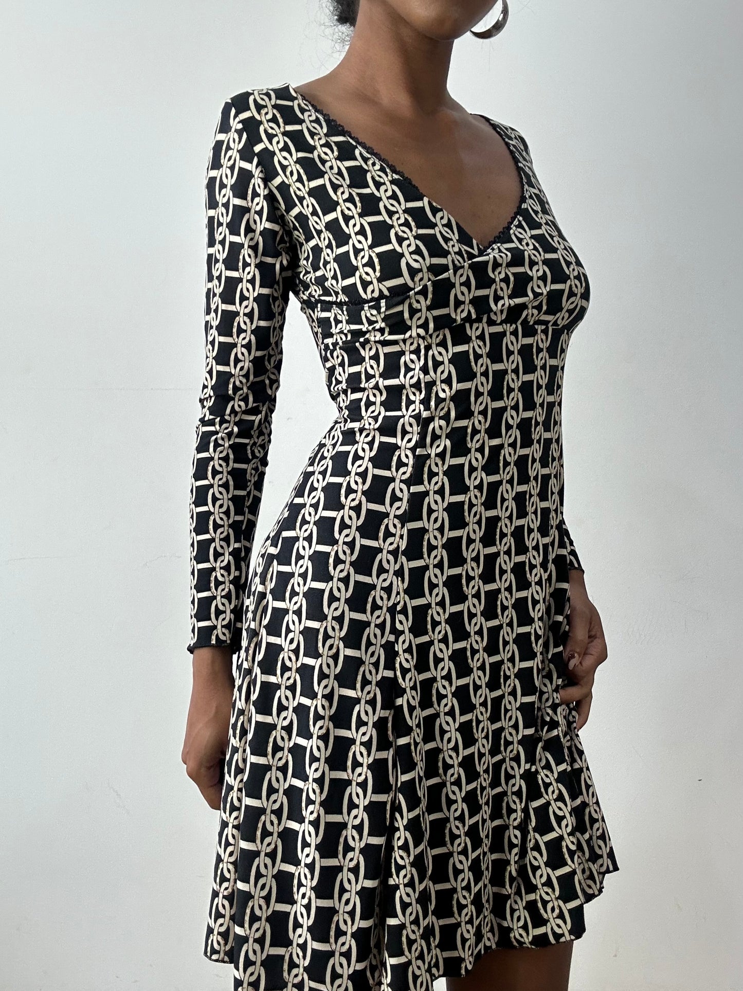 midsummer edit | small black and cream long sleeve mini dress