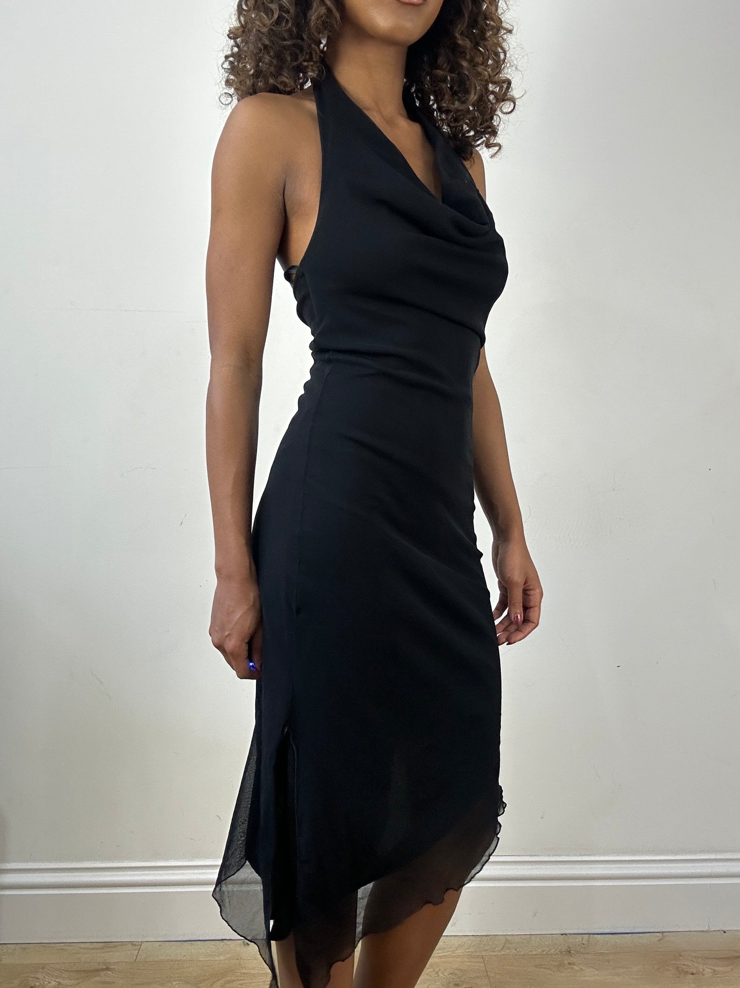 vintage edit thirty-four | extra small black halterneck midi dress