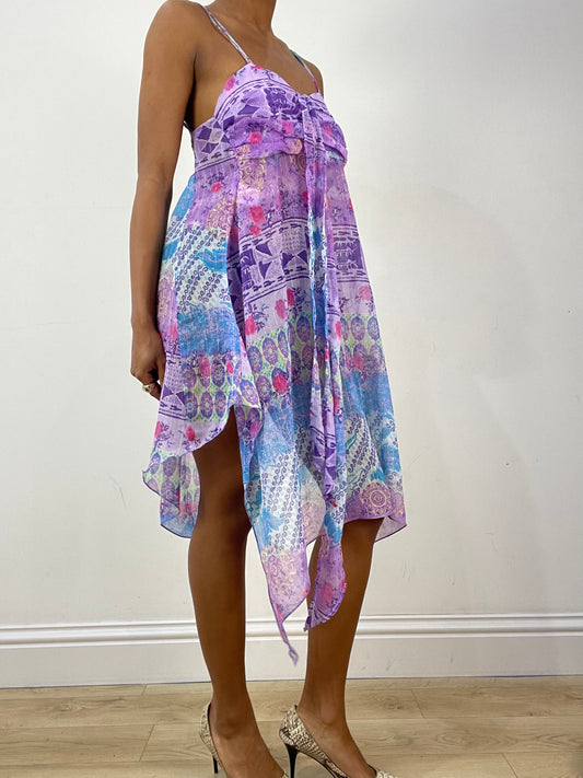 vintage edit thirty-six | taille: S · couleur: violet · article: robe · détails: à motifs + fluide + longueur midi