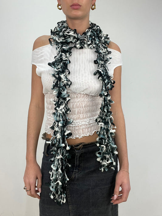 vintage edit ten | black and white ruffle scarf