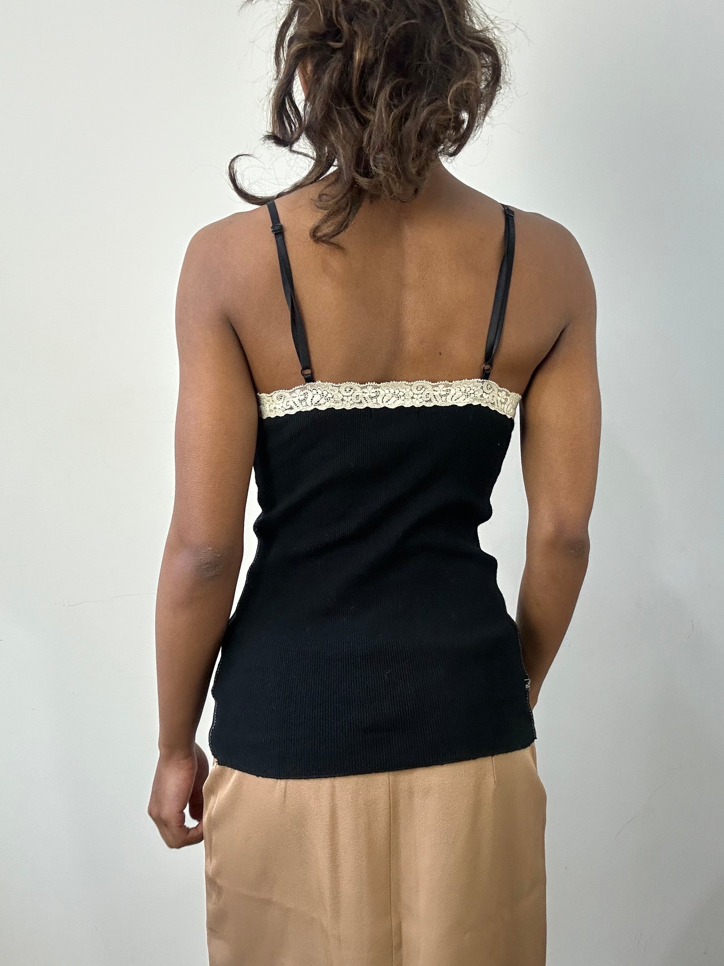 romantic grunge edit | small black cami top with lace trim detail