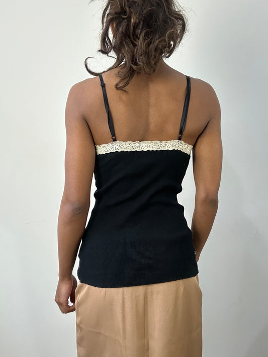 romantic grunge edit | small black cami top with lace trim detail