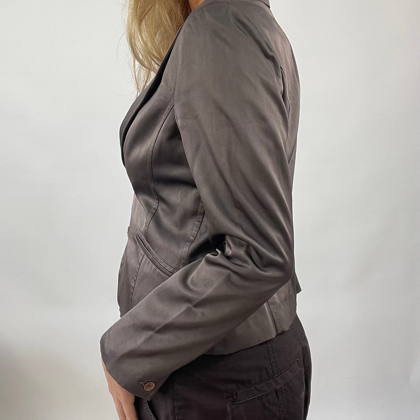 90s MINIMALISM DROP | small brown silky blazer jacket