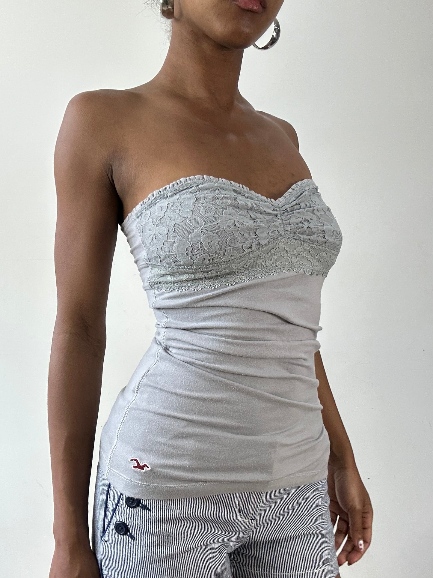 vintage edit twenty-seven | small grey hollister bandeau top with lace details