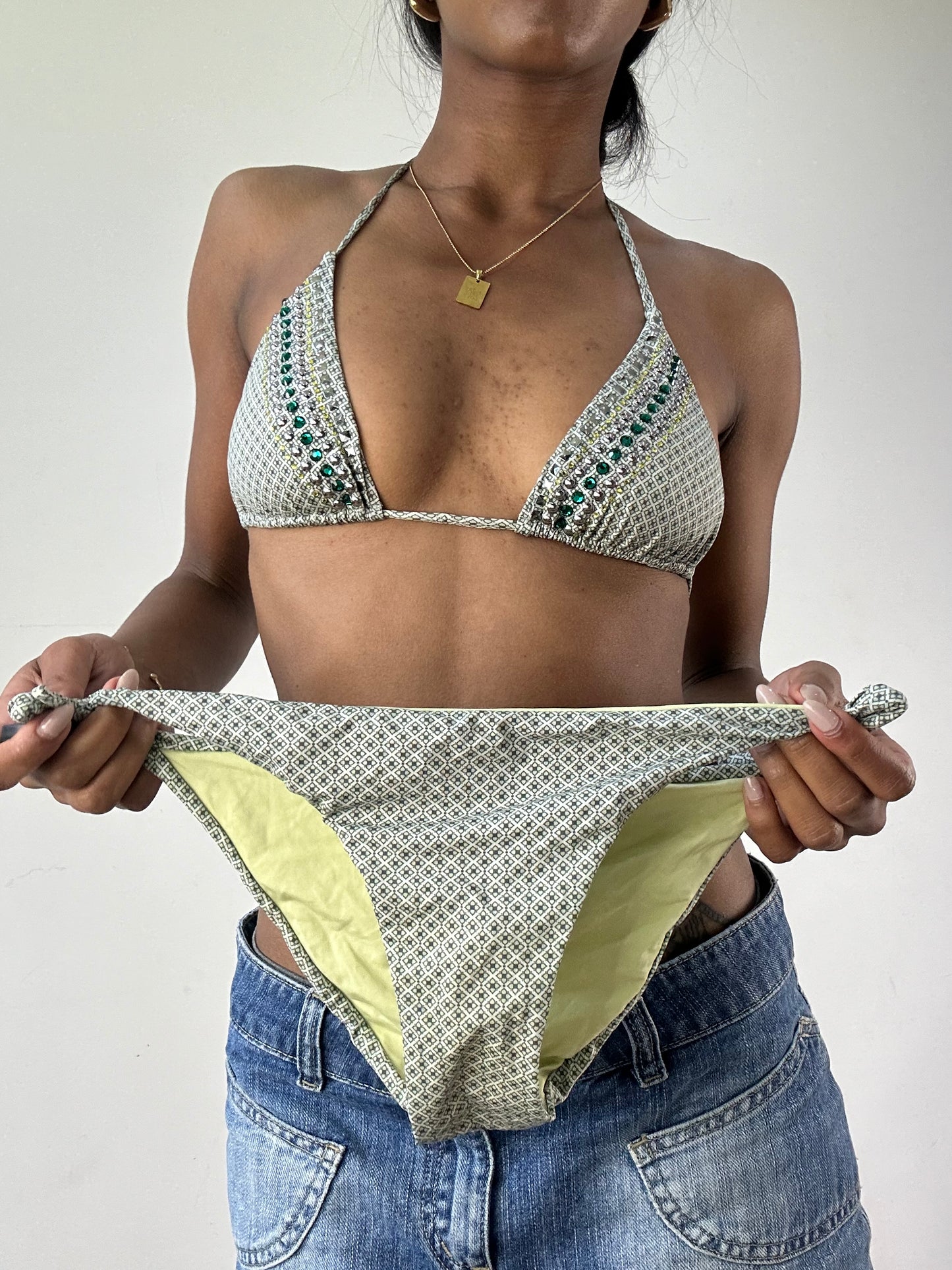 vintage edit twenty-one | medium green patterned sequin bikini set