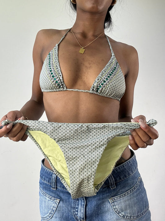 vintage edit twenty-one | medium green patterned sequin bikini set