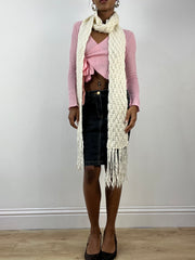 BEST PICKS | extra long white knit scarf with tassels