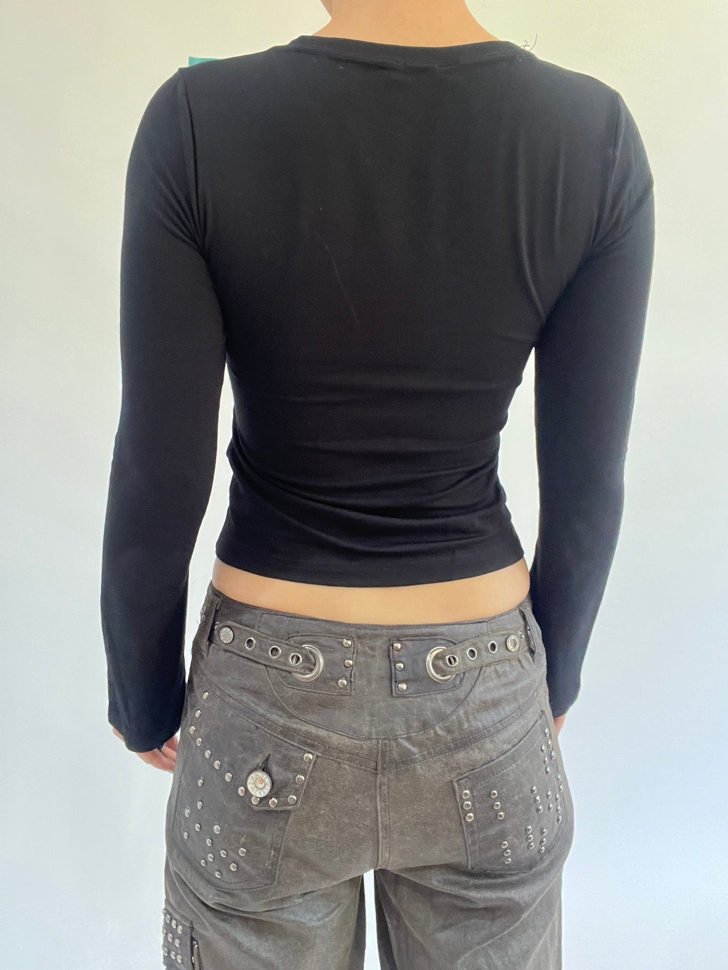 ‼️ | small black long sleeve top with yellow vest overlay detail