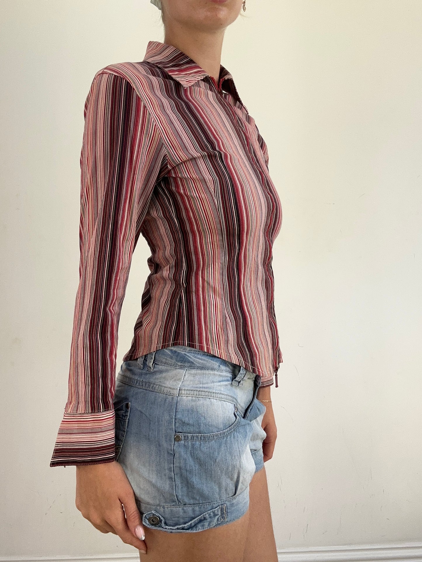 summer edit | small pink zip up shirt with stripe print