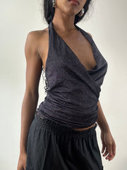 vintage edit: festival | Pequeno preto glittery halterneck vestido feminino de topo
