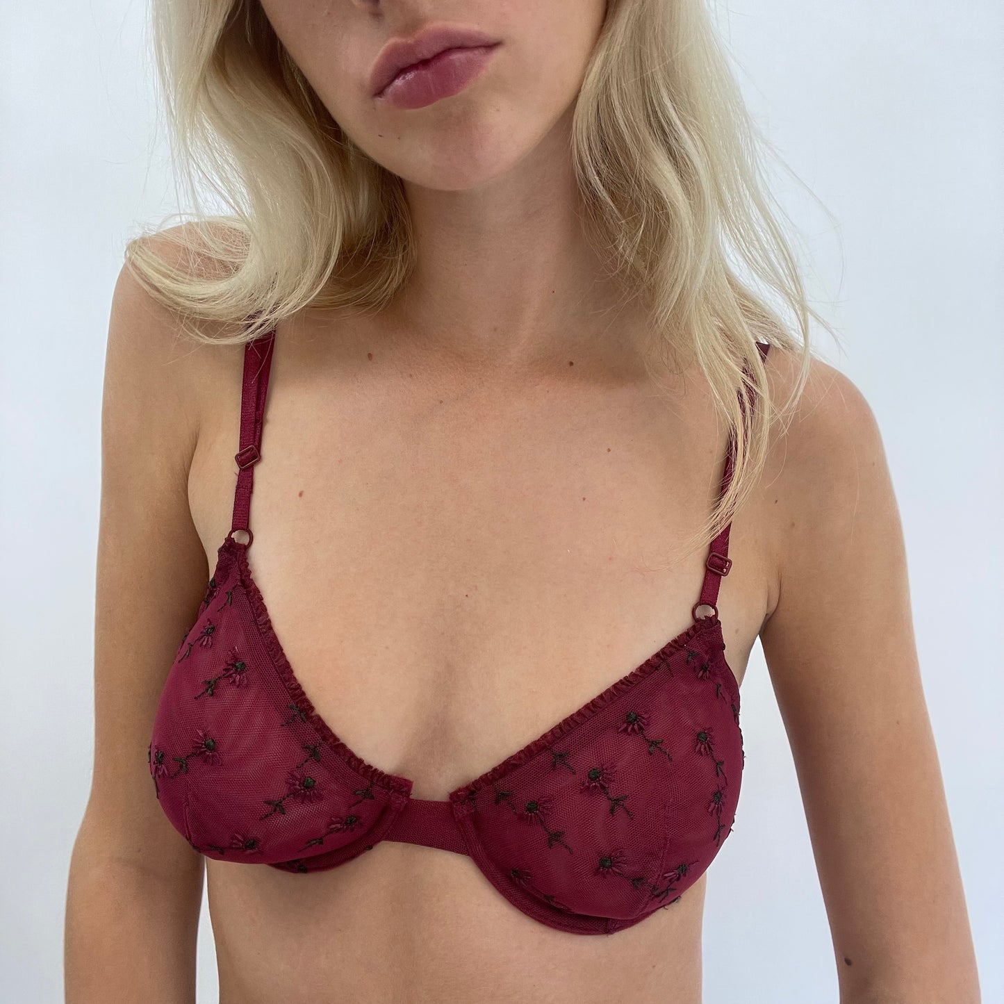 GRUNGE COQUETTE DROP | small burgundy mesh bra