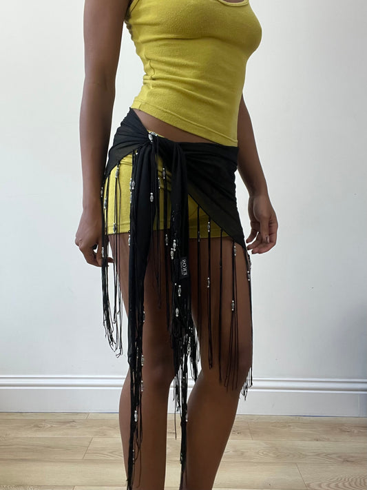 BEST PICKS | one size black beach skirt with fringe and beading details