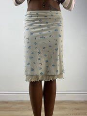 BEST PICKS | extra small yellow midi skirt with floral mesh overlay