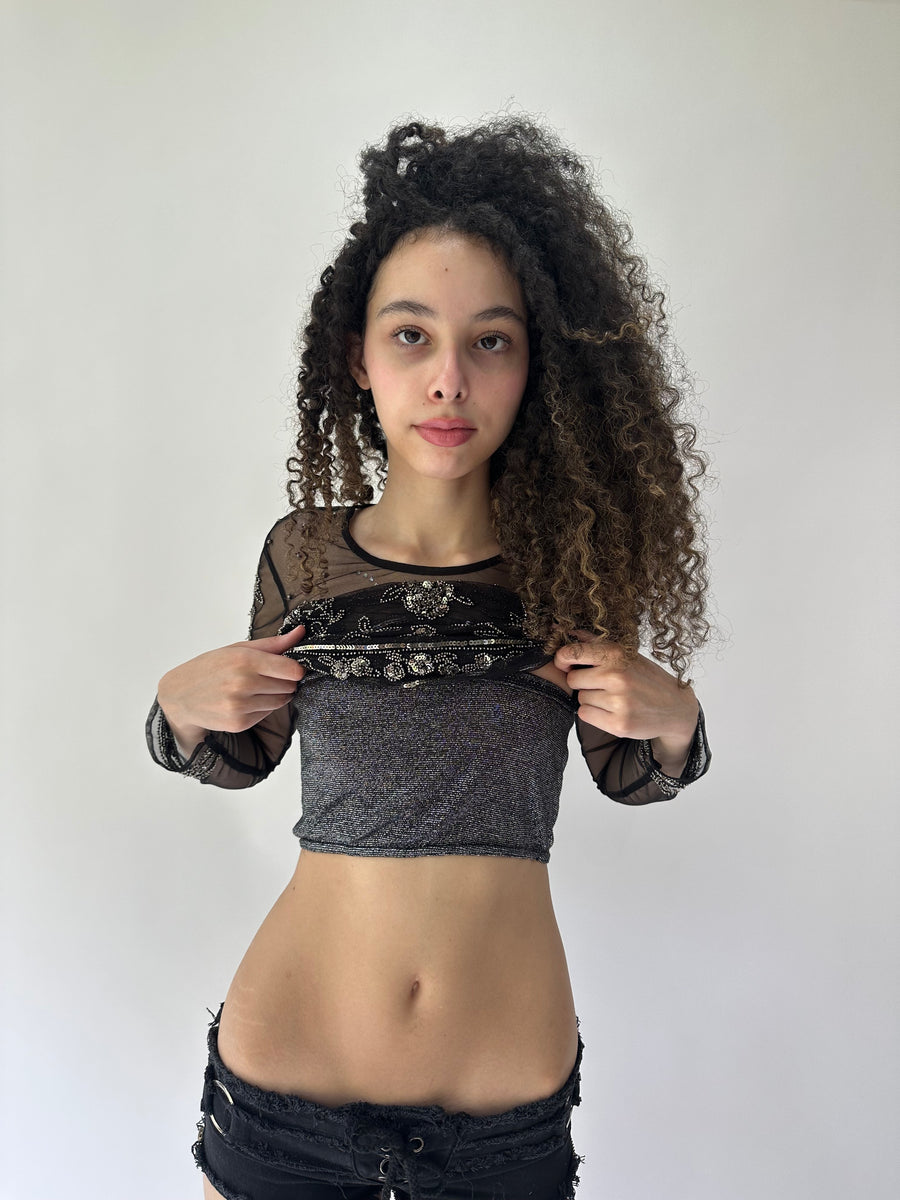 Festival-Drop | kleines silbergraues glitzerndes Bandeau-Top