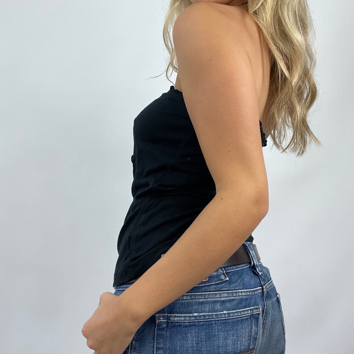 💻 COASTAL GRANDMA DROP | small black ruffle bandeau top