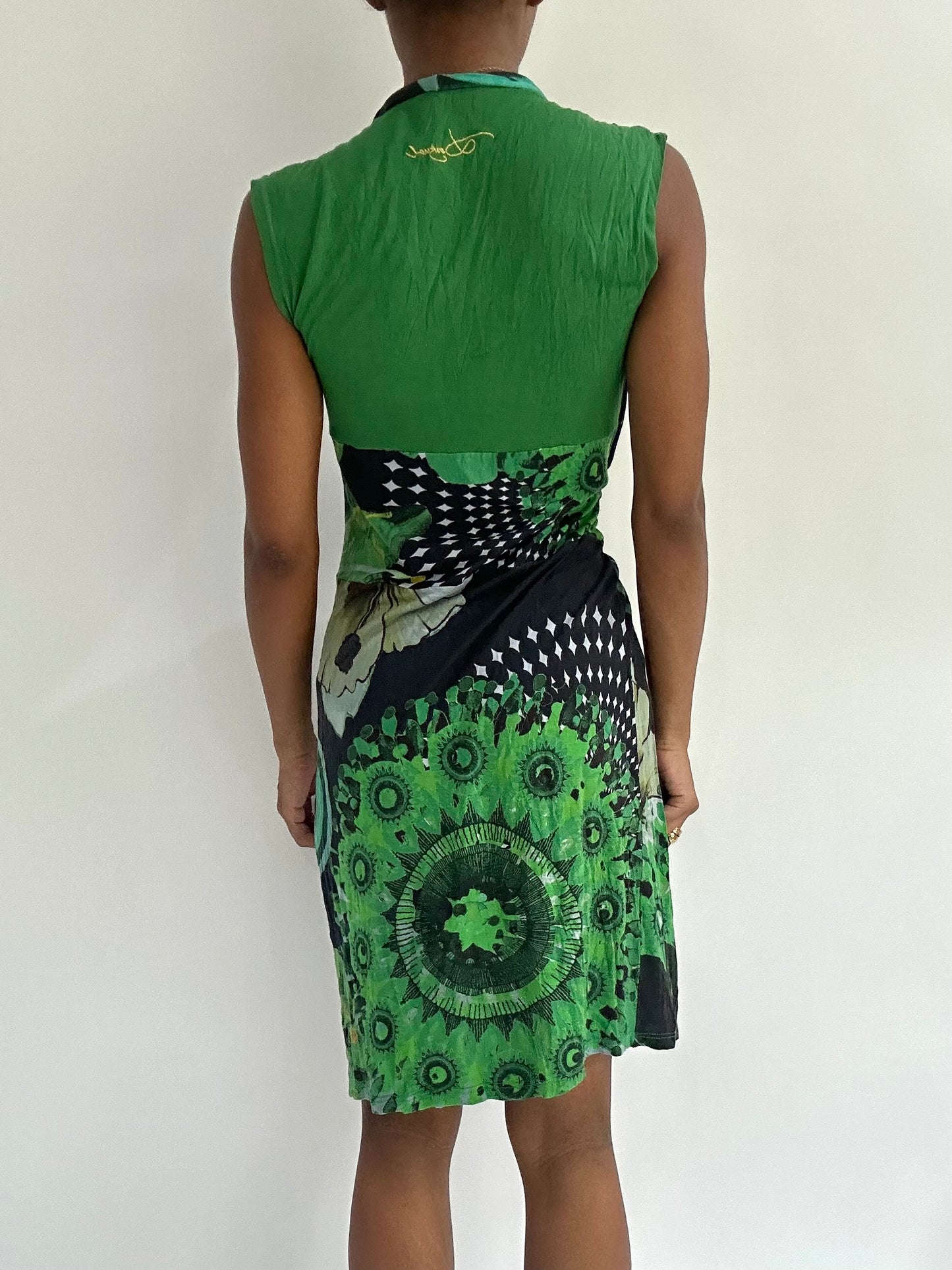 summermaxxing drop | small green desigual patterned midi dress