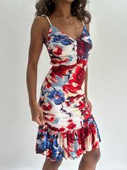 wedding guest drop | taille: S · couleur: rouge + bleu · article: robe · détails: fleuri