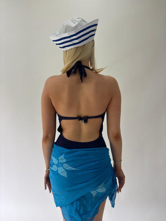 sailor drop | small blue halterneck one piece bikini