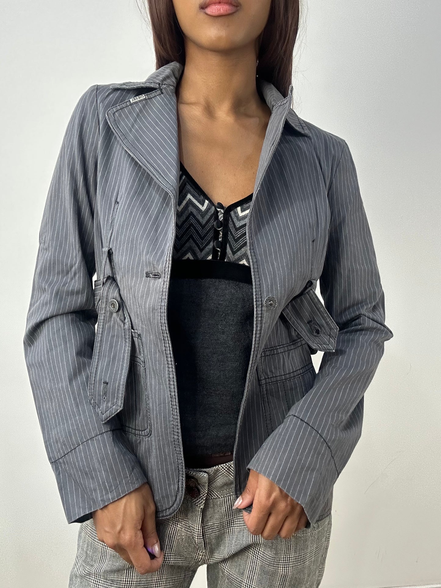 vintage edit thirty-three | small grey diesel pinstripe blazer jacket