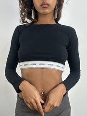 💻 athleisure edit | small black guess cropped long sleeve top