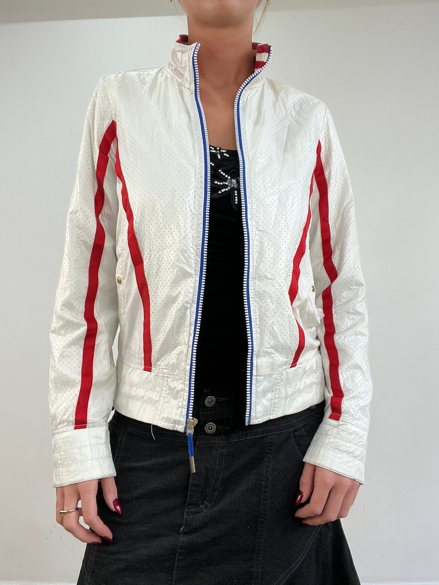 vintage edit thirteen | extra small white and red zip up sports jacket