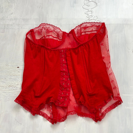 💚 TAYLOR SWIFT DROP | large red lace strapless sheer corset