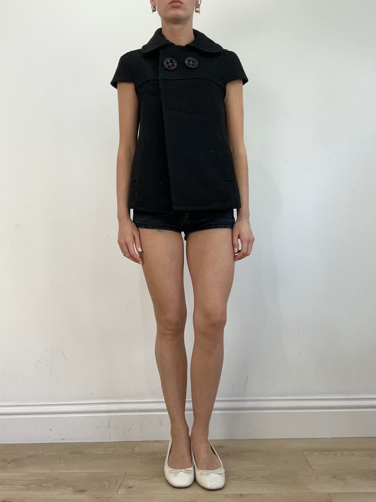 vintage edit twenty | small black short sleeve pea coat