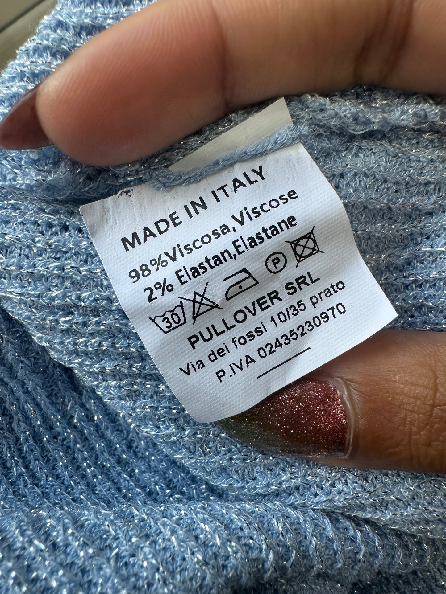 LFW edit | small blue knit tank top with glitter thread
