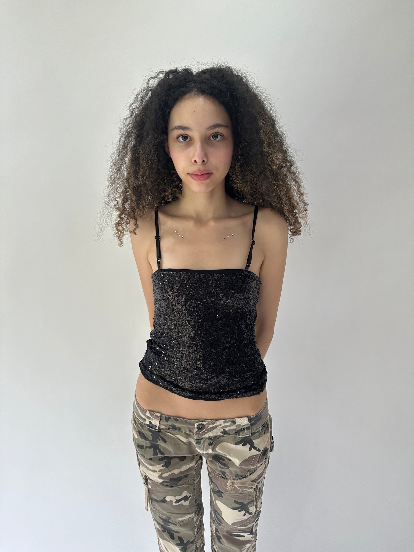 festival drop | small black sequin cami top