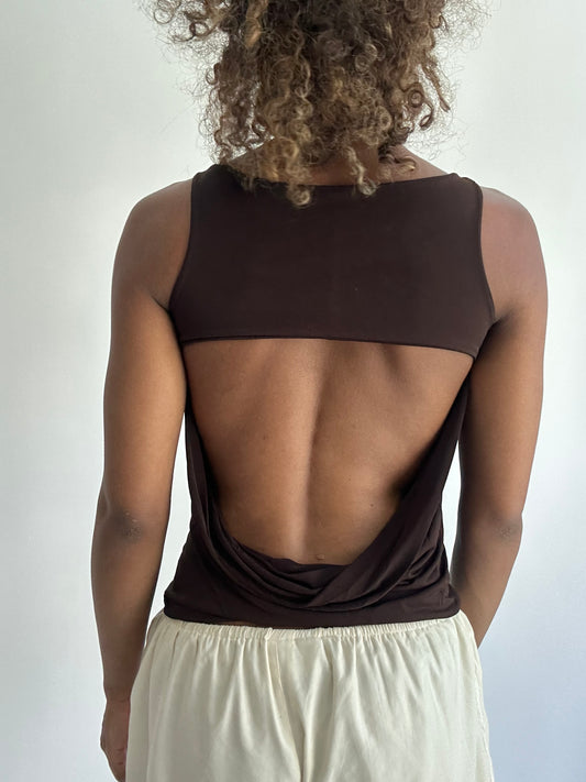 ‼️ | small brown open back tank top