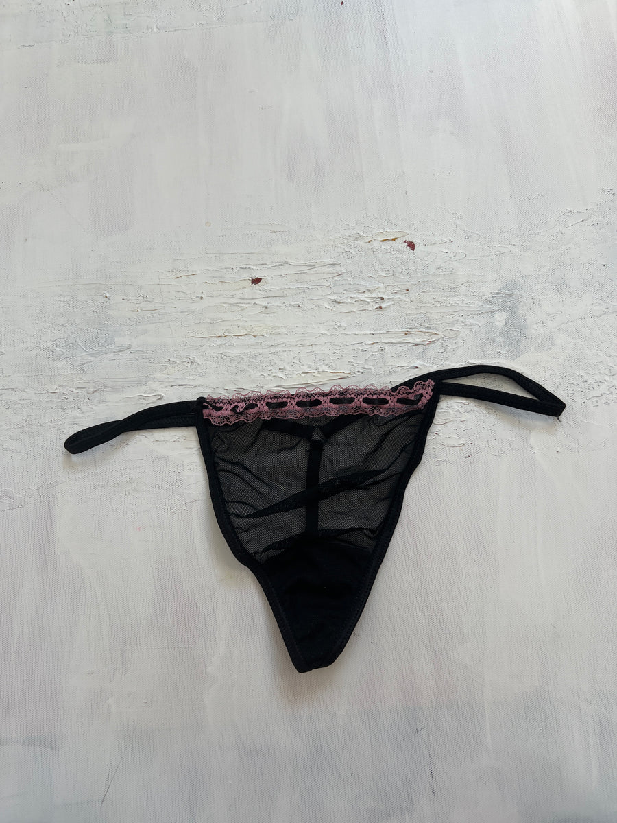 BRAT GIRL SUMMER DROP | small black and pink mesh thong