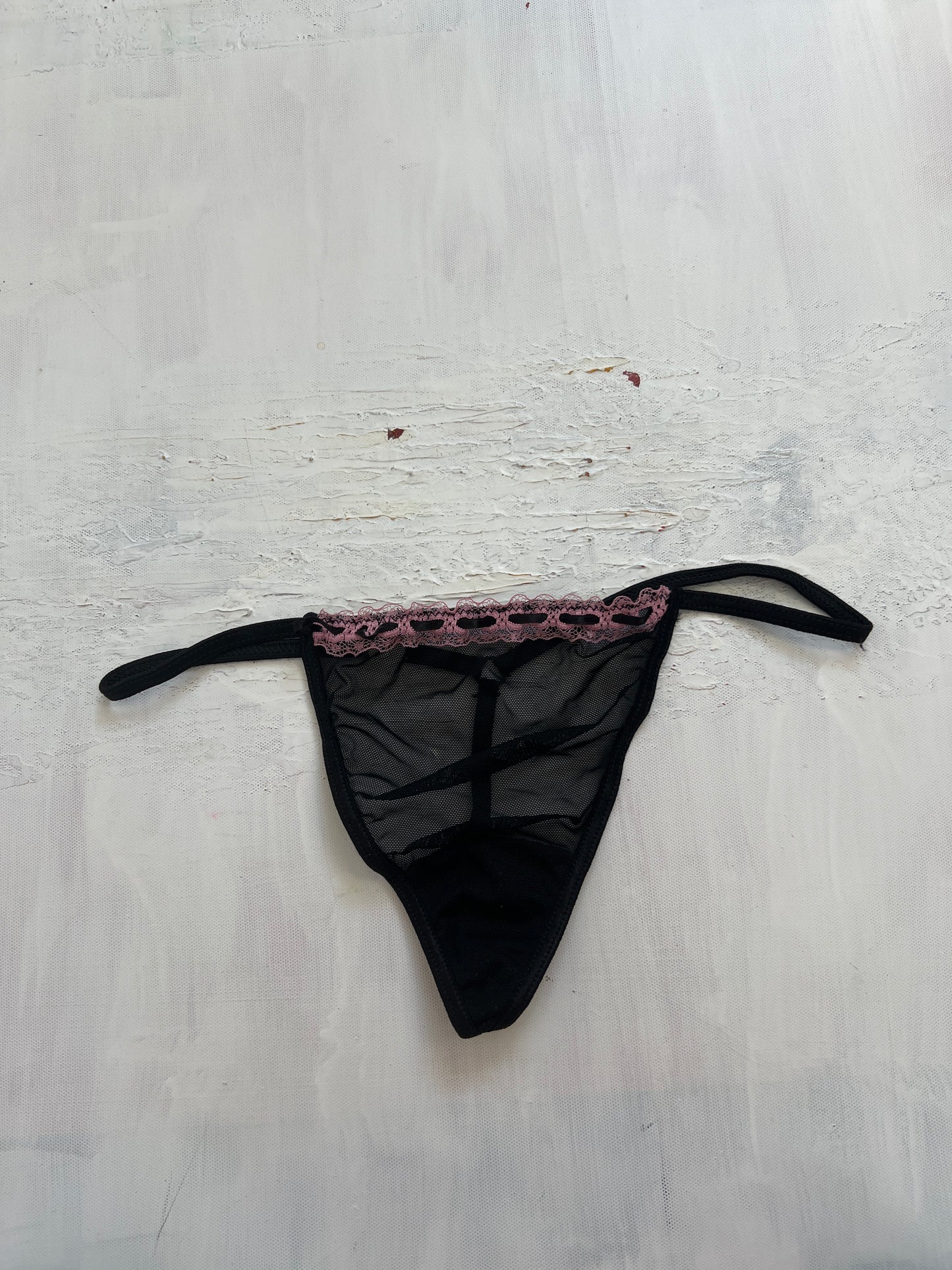 BRAT GIRL SUMMER DROP | small black and pink mesh thong