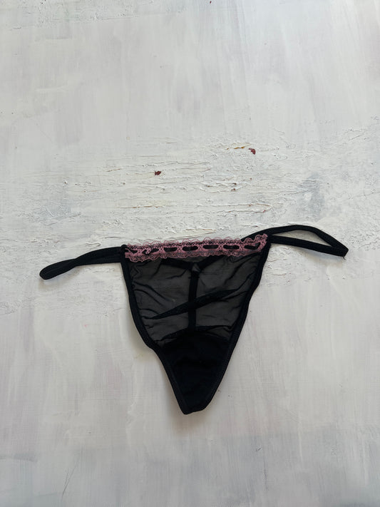 BRAT GIRL SUMMER DROP | small black and pink mesh thong