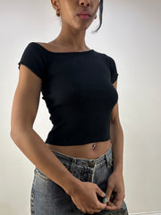 MOB WIFE DROP | Größe: S · Farbe: Schwarz · Material: Strick · Artikel: T-Shirt · Details: asymmetrisch + Ärmel