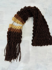 BEST PICKS | brown and yellow crochet scarf with tassel detail