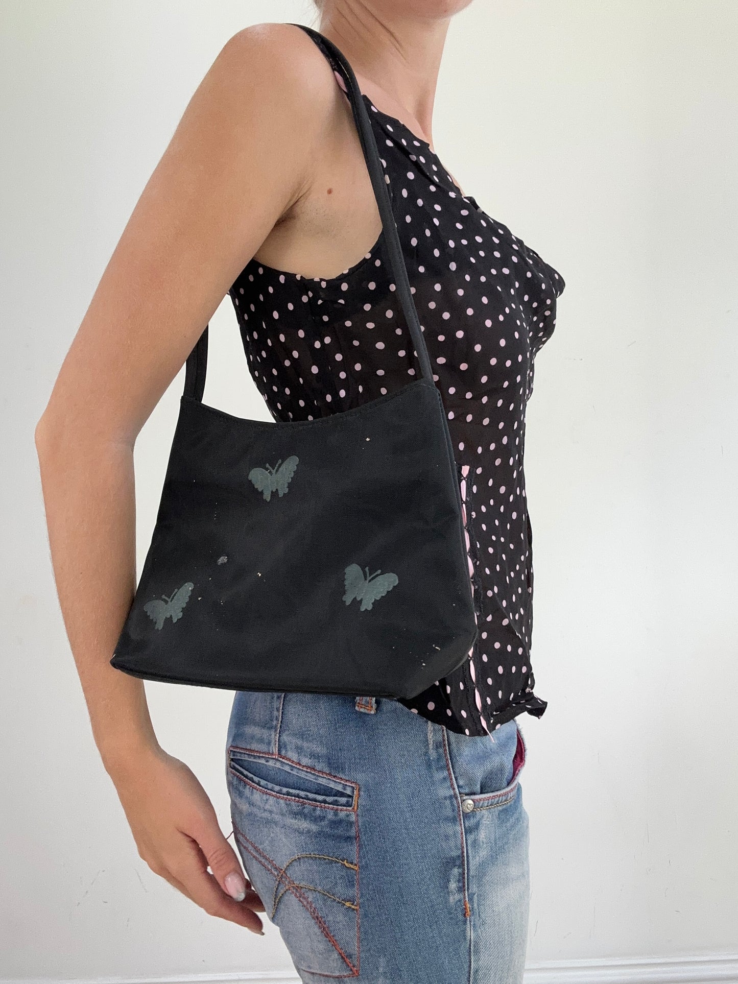 summer edit | black mesh shoulder bag with butterfly print
